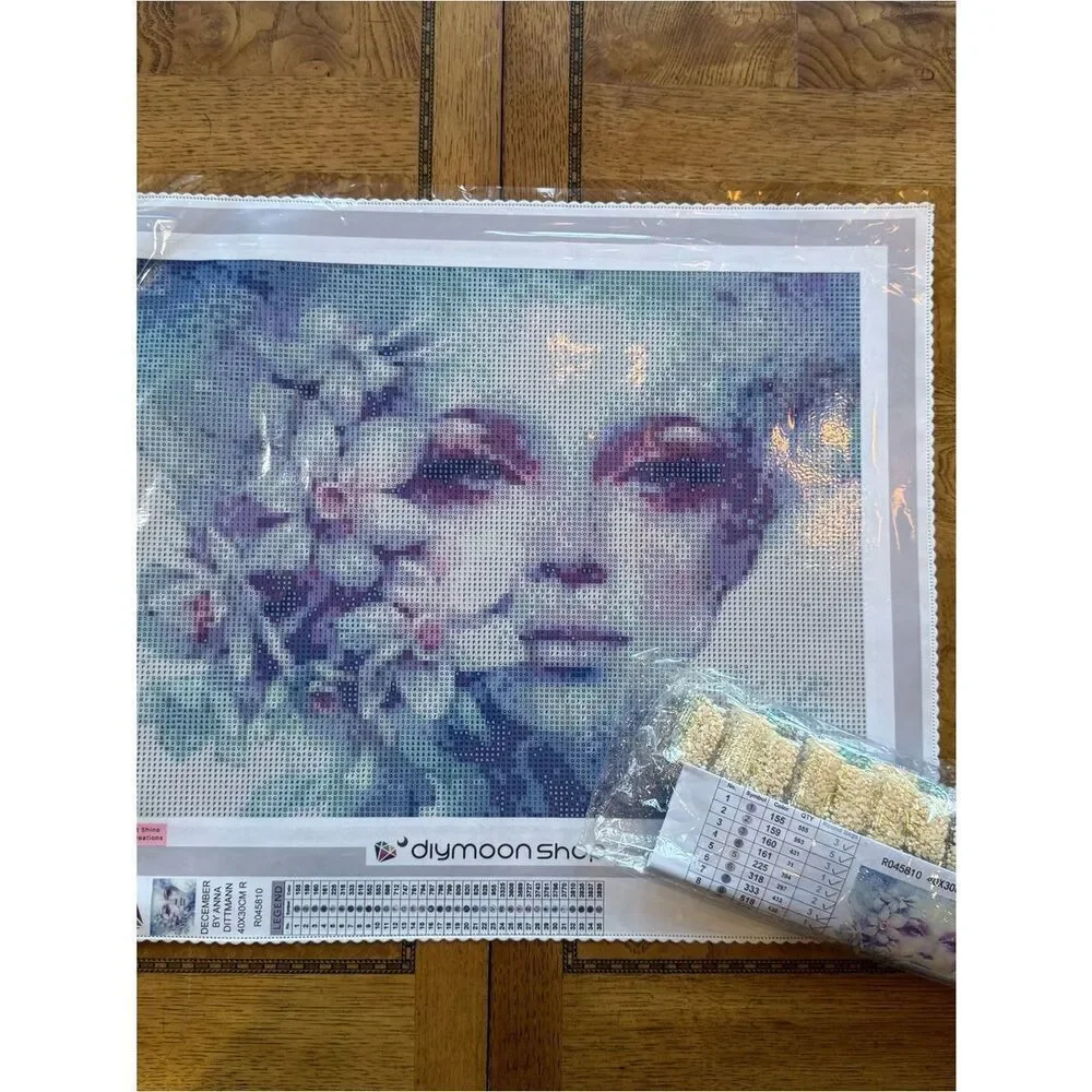 Anna Floral Portrait Diamond Painting Kit in Purple, Pink, Blue